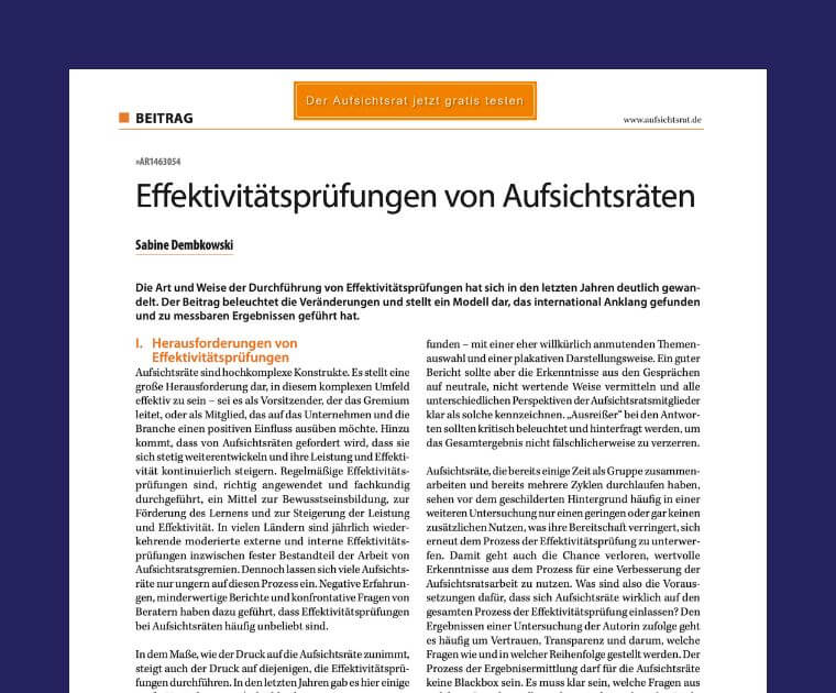 Better Boards PR Effektivitätsprüfungen von Aufsichtsräten ()