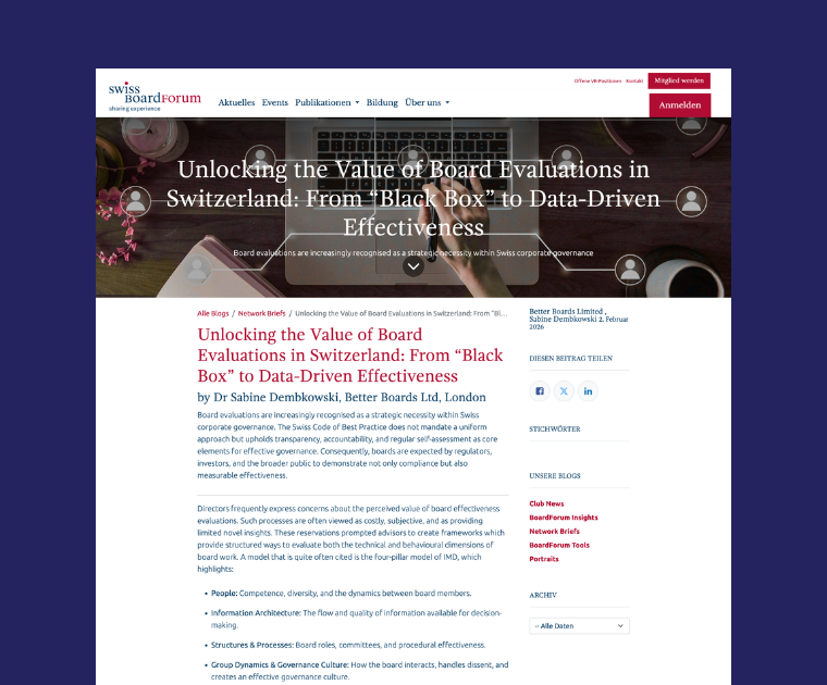 Unlocking the Value of Board Evaluations Swiss Board Forum